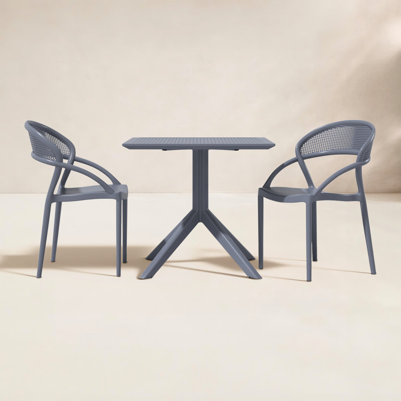 Farrah Patio 3 Piece Bistro Set, Dark Gray
