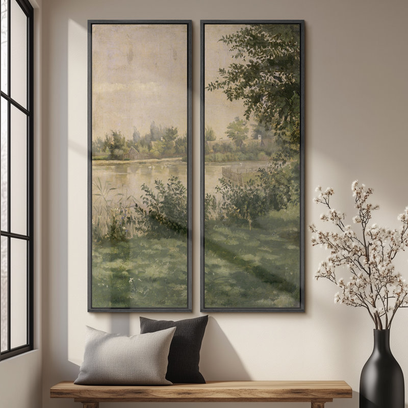 «Vintage Landscape Wall Art», ensemble de 2 toiles encadrées 20 x 60 pouces, Noir