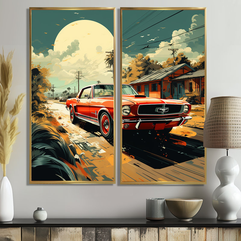 «Classic Muscle Car Mustang - Performing Arts Cars», art mural Muscle américain, H 20 po x l 24 po, Doré