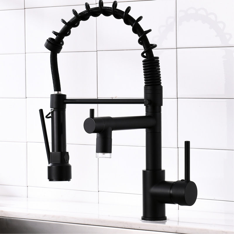 Led Kitchen Faucet With Pull Down - Black, Single Handle, Advanced Features Black Sink Led, High Arch Spout, Convenient Dual