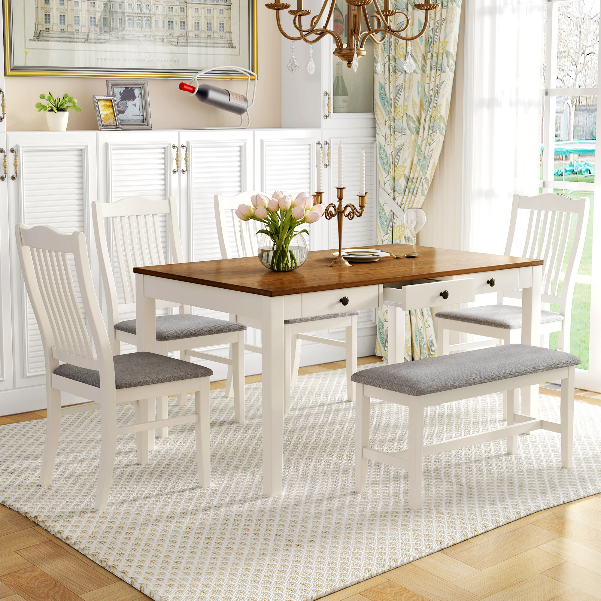 White square dining online table set