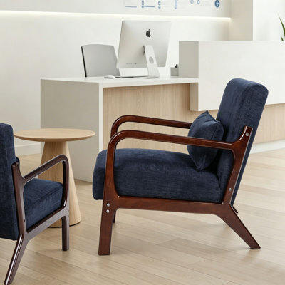 Fauteuil d'appoint en bois d'hévéa massif, fauteuil rembourré en tissu de lin avec coussin lombaire, méridienne moderne pour le salon, la réception et la chambre à coucher