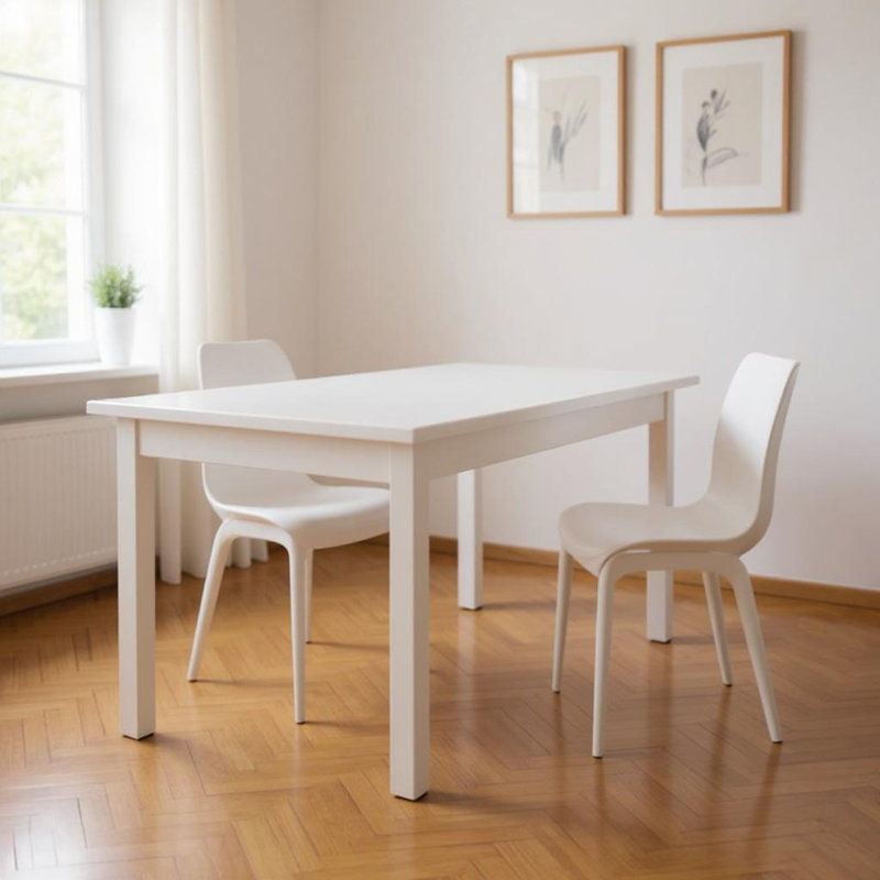  48" White Solid Wood Dining Table, 30" H x 48" W x 27" D