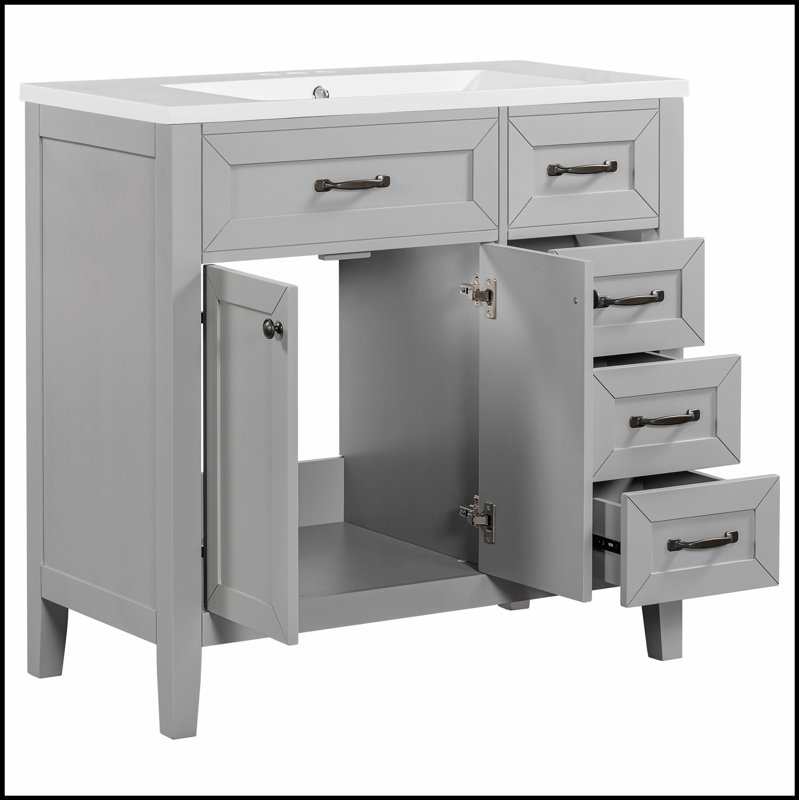 Meuble-lavabo de 36 pouces avec lavabo et tiroirs, parfait pour les rénovations élégantes et fonctionnelles, Gris