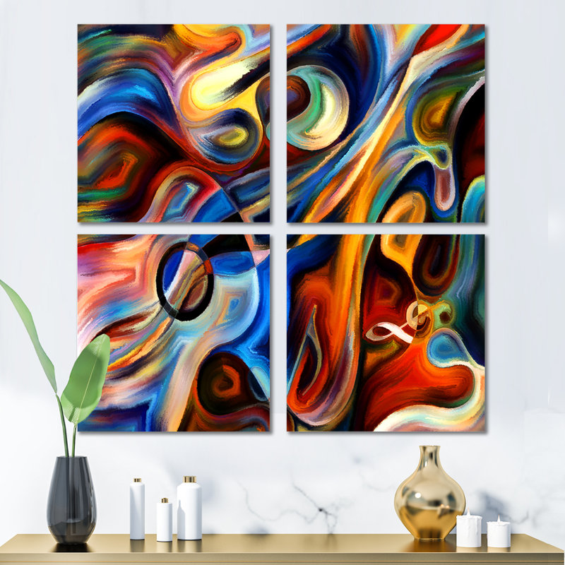 Abstrait musique et rythme - Ensemble de 4 reproductions d'art sur toile abstraites