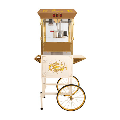 16Oz Commercial Popcorn Machine Cart, 850W Popcorn Maker Machine with Heating Warmer, Stirrer, Stainless-Steel Kettle for Movie Theatre and Home Party