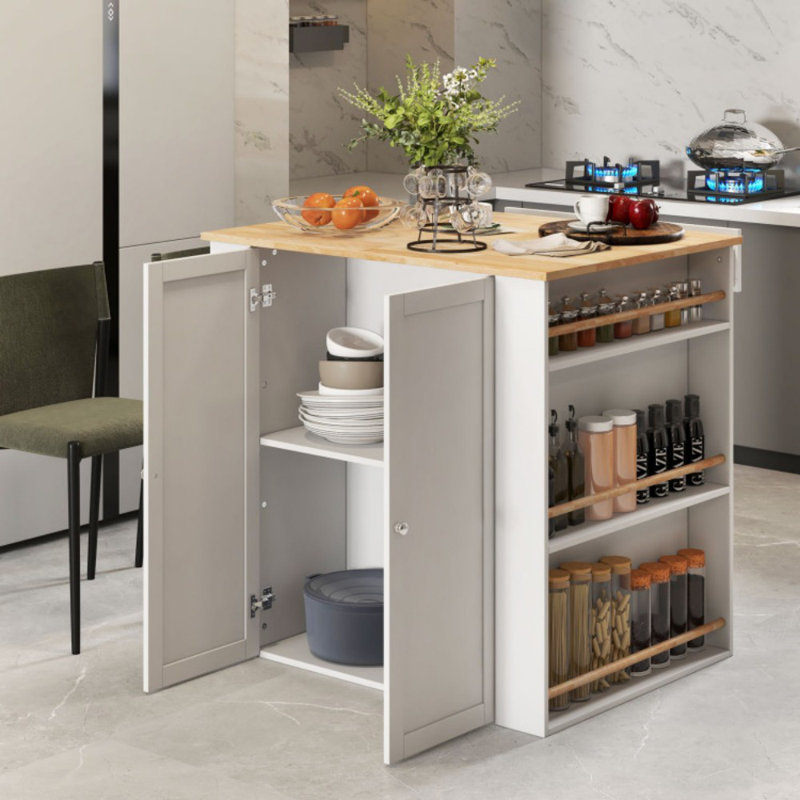 Îlot de cuisine moderne avec comptoir et rangement en bois d'hévéa