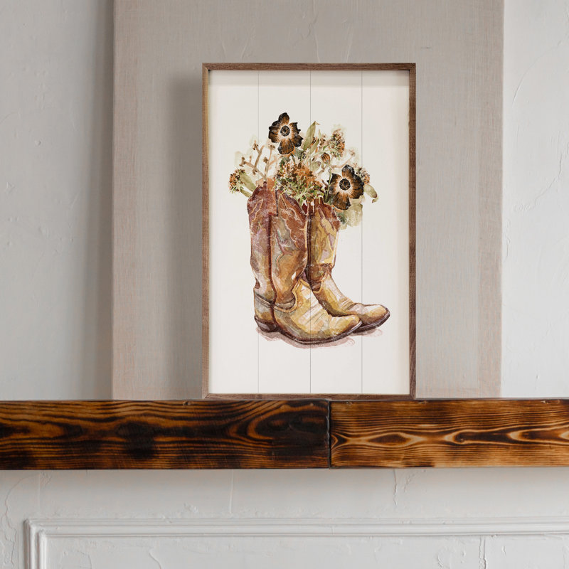 Bottes brunes avec fleurs, H 16 po x l 10 po x P 1 po