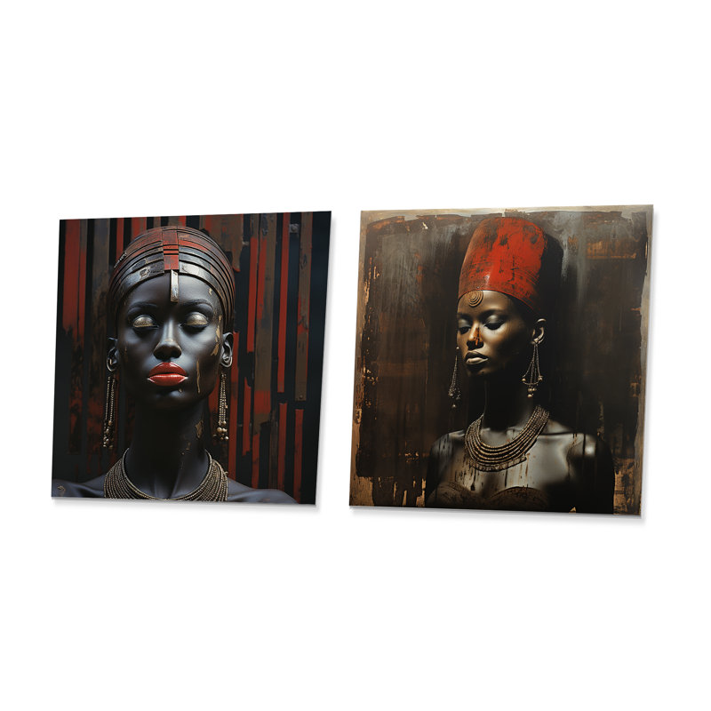 Diva afro-américaine noire et rouge I - Femme égyptienne, H 16 po x l 32 po