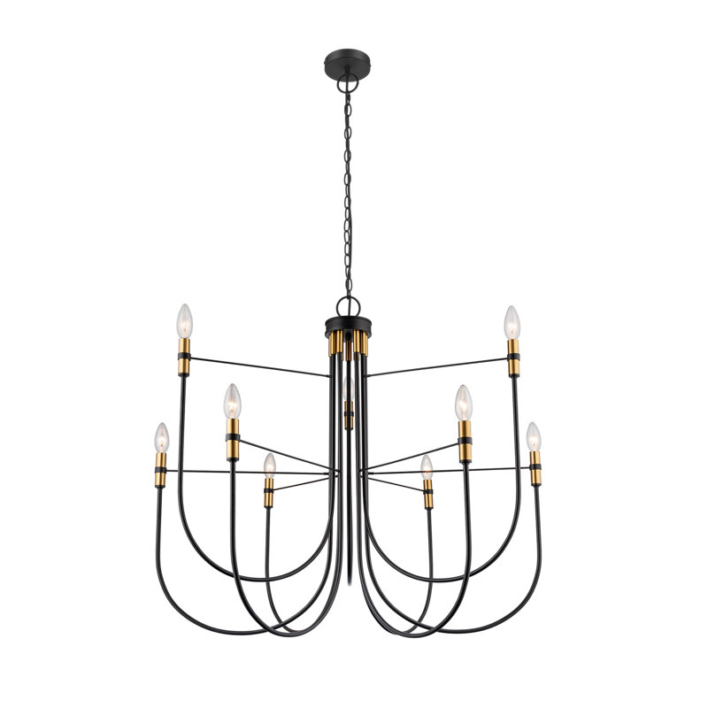 Lustre - 9 lumières - Noir avec accents en laiton, Noir, laiton