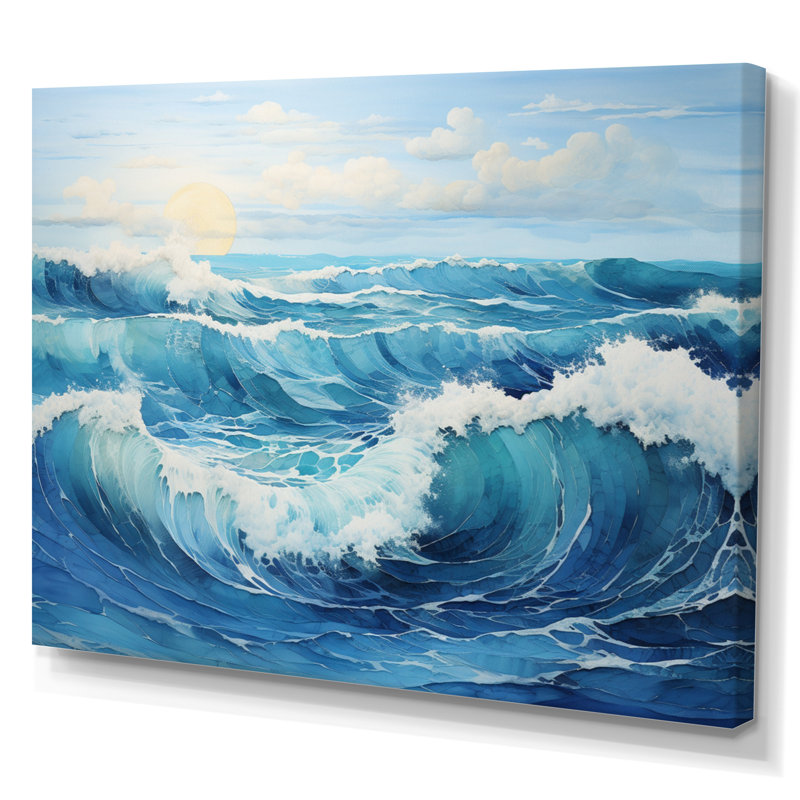 «Teal White Ocean Serenade Pastoral I», art mural sur toile, H 24 po x l 32 po x P 1 po, Toile tendue