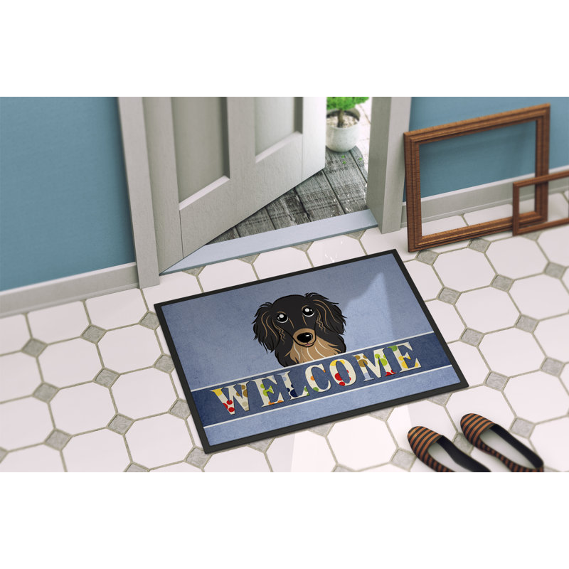 Tapis d'intérieur antidérapant Longhair Dachshund, Noir / brun clair, Rectangle 2 pi x 3 pi