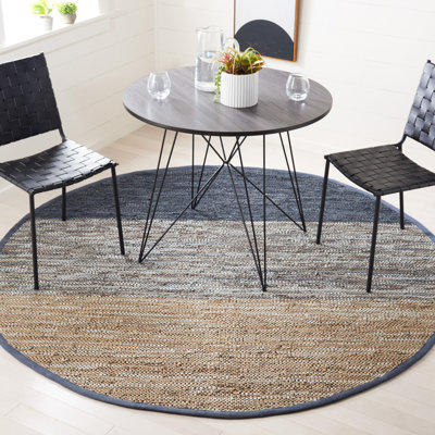 Grund Hand Woven Leather/Cotton/Jute Rug in Blue/Gray