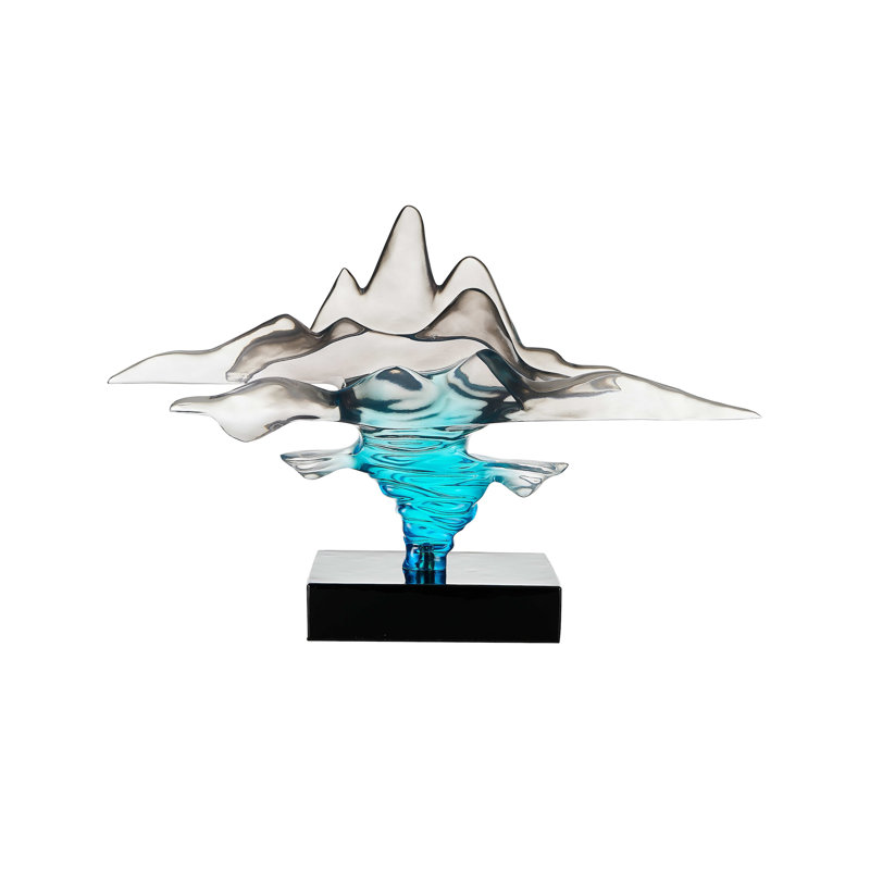 Sculpture en résine transparente grise et bleue