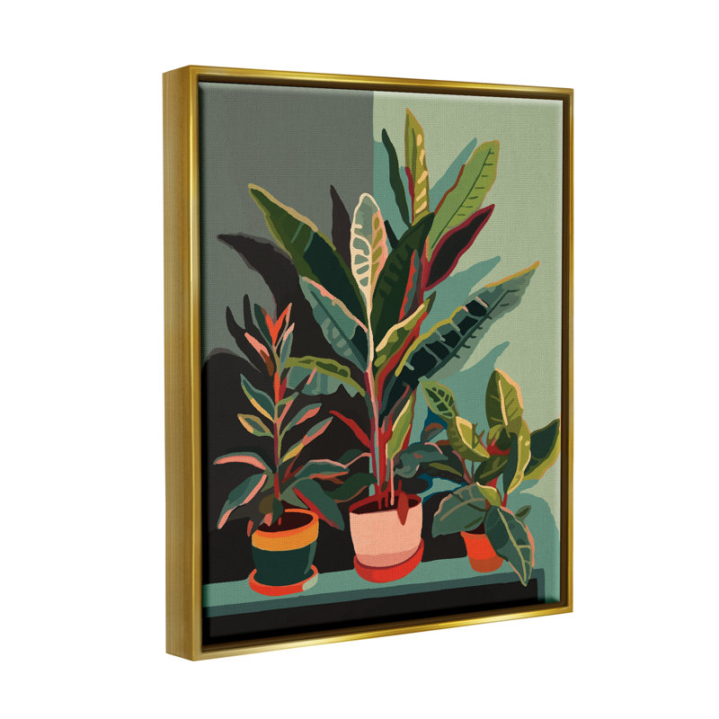 Plantes modernes en pot par Ziwei Li, Cadre flottant métallique doré, H 21 po x l 17 po x P 1,7 po