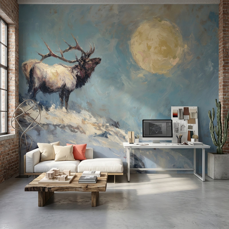 Papier peint mural Elk Landscape, Peler et coller, 200 po x 120 po