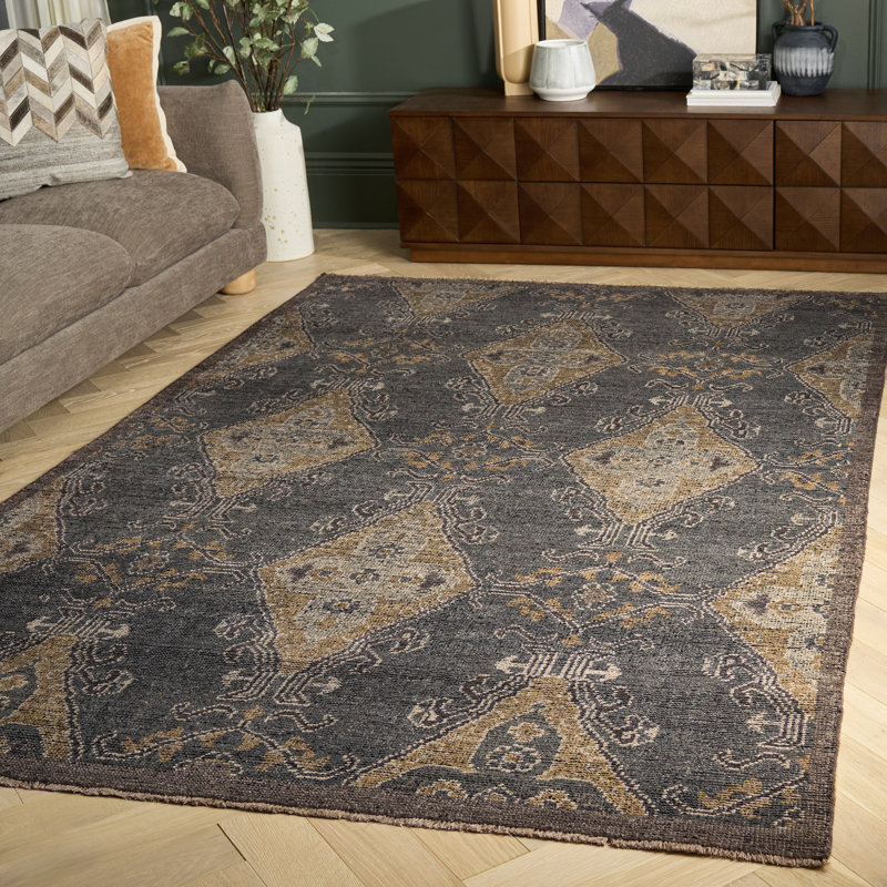Tapis oriental en laine noué à la main Kline, Charcoal, Rectangle 6 pi x 9 pi