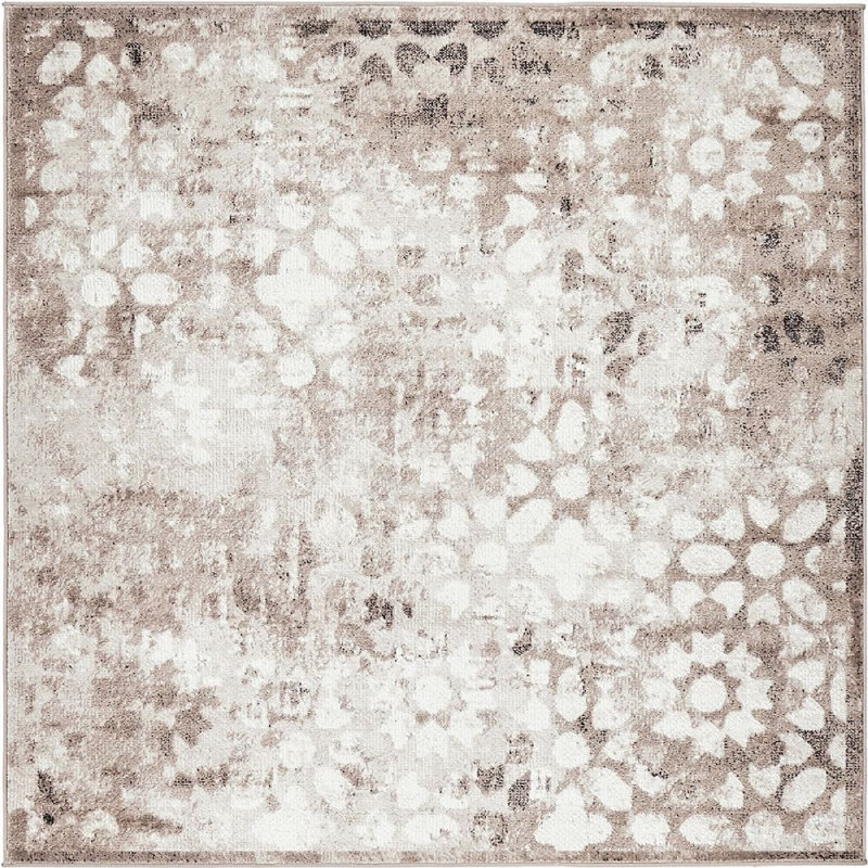 Tapis à motif oriental brun Ahron, Carré 6 pi