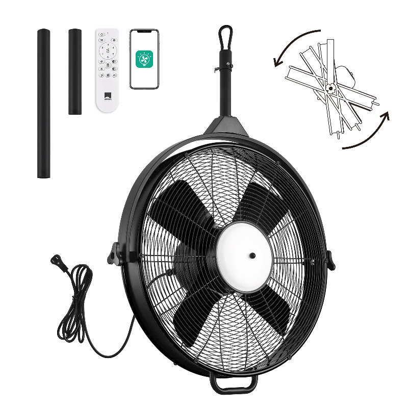Ventilateur de plafond d'extérieur 24,8 po avec lumière à rotation manuelle manuelle à 360 degrés Ebern Designs - Étanche