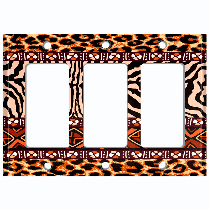 Couvercle de prise en métal pour interrupteur de lumière (motif safari tribal guépard africain - bascule simple)