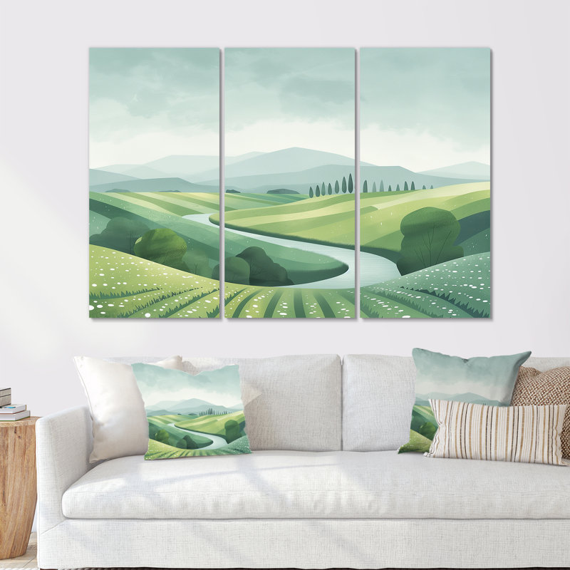 «Green Grey Pond Meadows In Tuscany II», ensemble de décorations murales de ferme, Métal métal, H 40 po x l 60 po x P 1 po