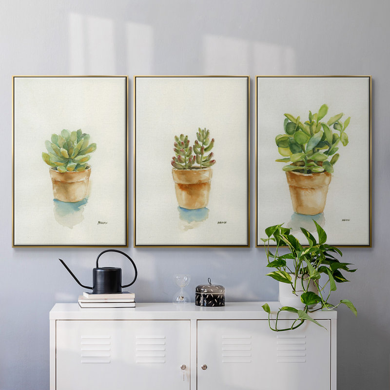 Succulent I, encadré sur toile, 3 pièces, Or, H 27 po x l 54 po x P 2 po