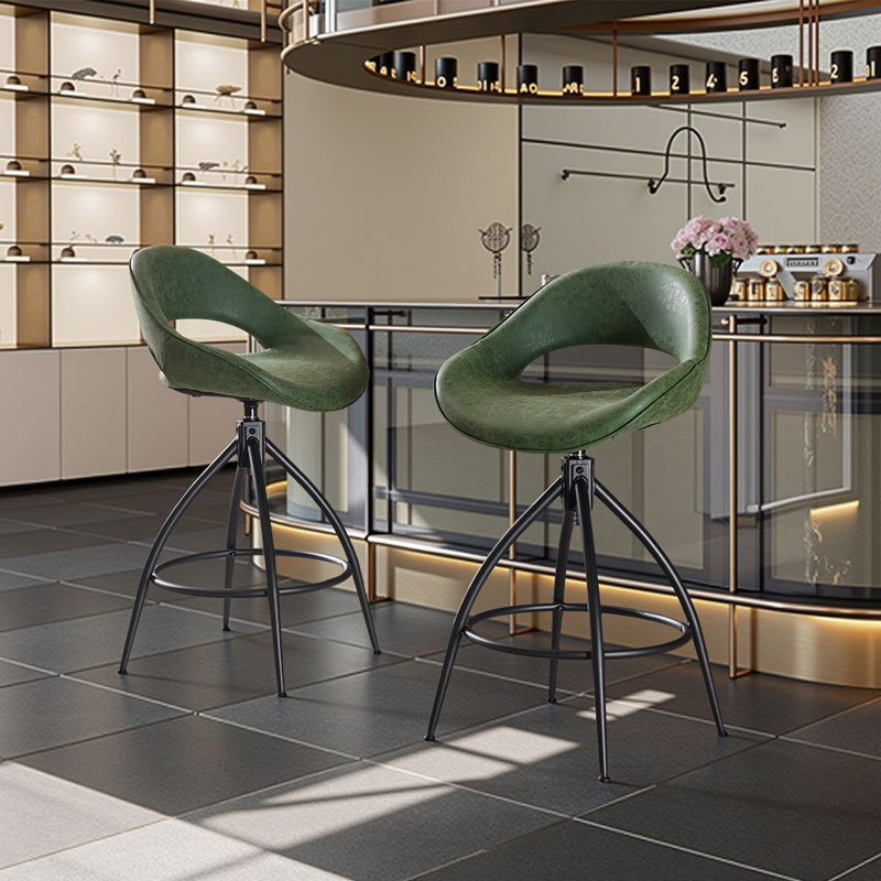2 pièces Tabouret de bar incurvé à dossier ajouré en polyuréthane brun avec pivot, Vert