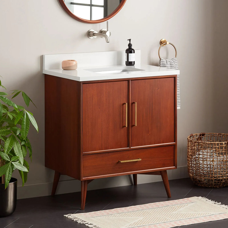 30" Novak Single Bathroom Vanity Set with Rectangular Undermount Sink, No Faucet Hole, Arctic White Quartz