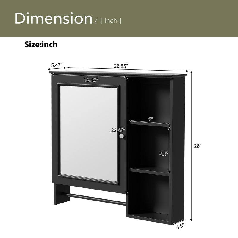 Wall Mounted Bathroom Storage Cabinet, Black