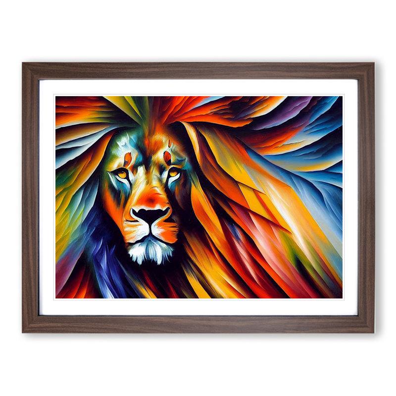 Lion Vol.3 Abstract 1 Piece Single Picture Frame Wall Art, 46cm H x 64cm W x 2cm D, Walnut