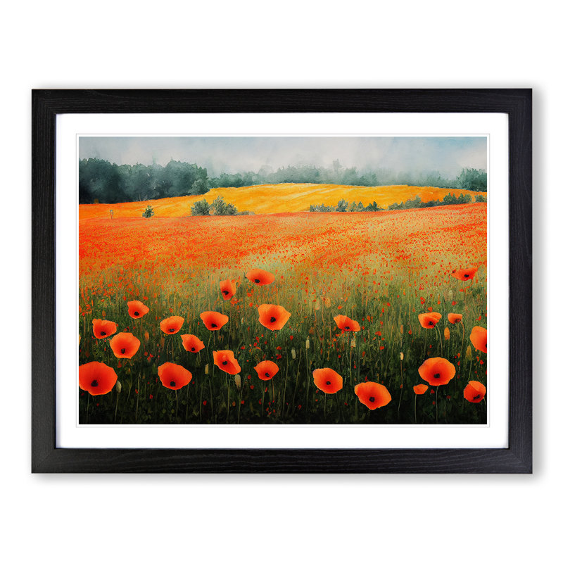 Poppy Field Watercolour Vol.3 - Framed Print, Black, 25cm H x 34cm W x 2cm D
