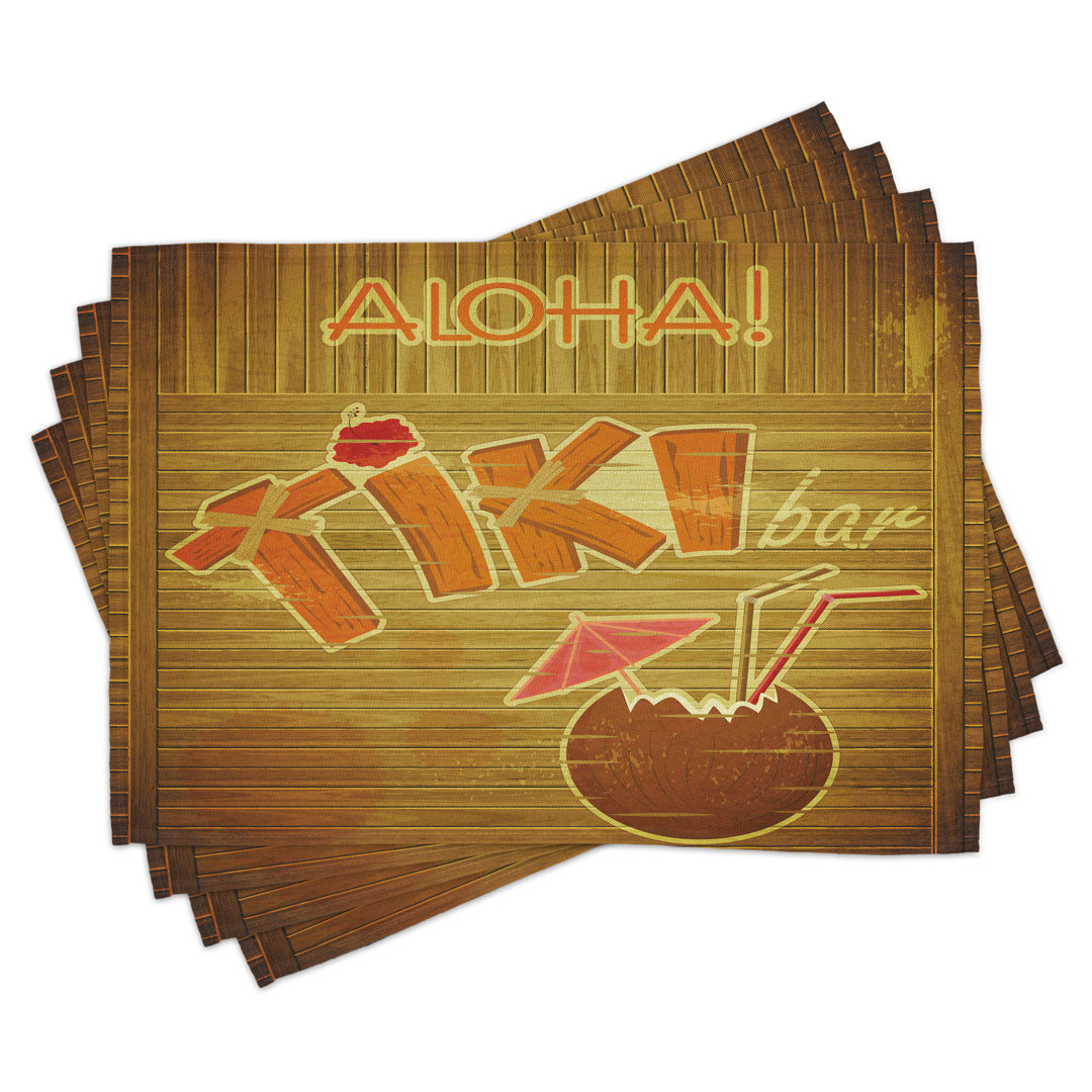 Platzmatten, Holz Plank Aloha, Tiki Bar, Brown Orange Pink