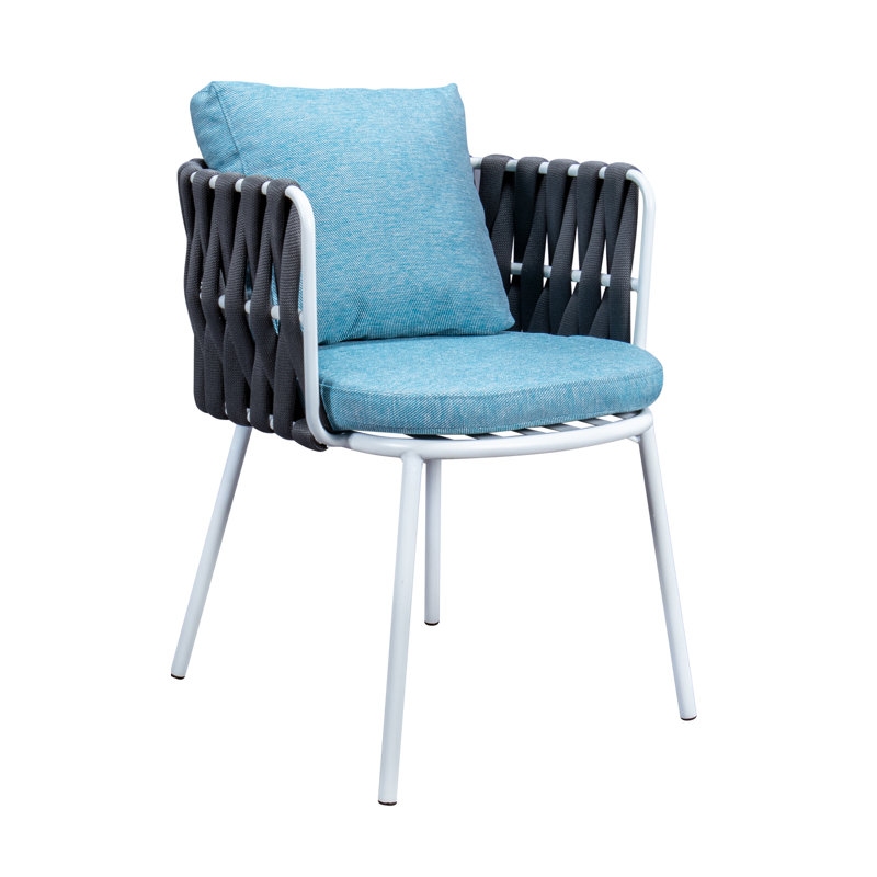 Chaise de patio avec coussin Daenerys, Structure grise / coussin bleu