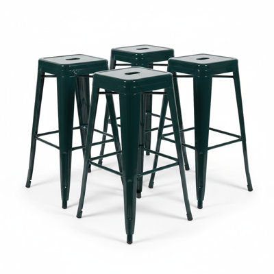  30-Inch Industrial Metal Counter Stools, Stackable Indoor/Outdoor Barstools, Set of 2, Green