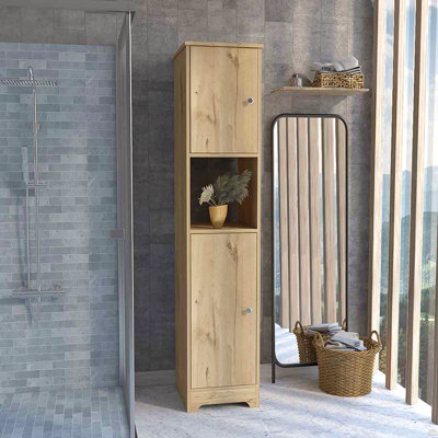 Armoire à linge Albany, quatre tablettes intérieures, finition chêne clair