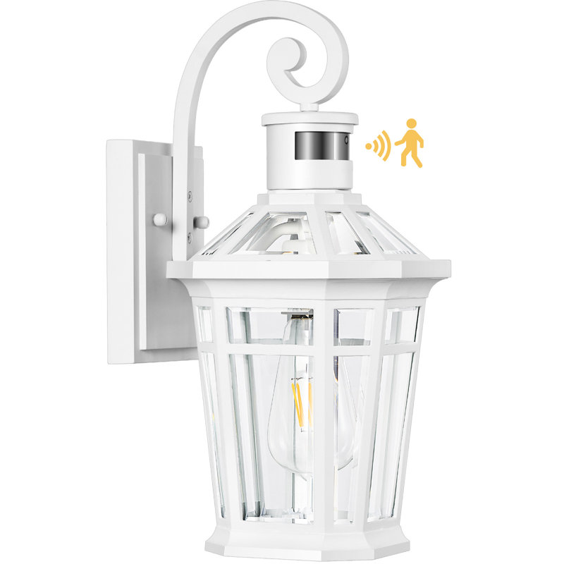 Lanterne murale blanche avec capteur de mouvement Dusk to Dawn avec luminosité réglable, Blanc