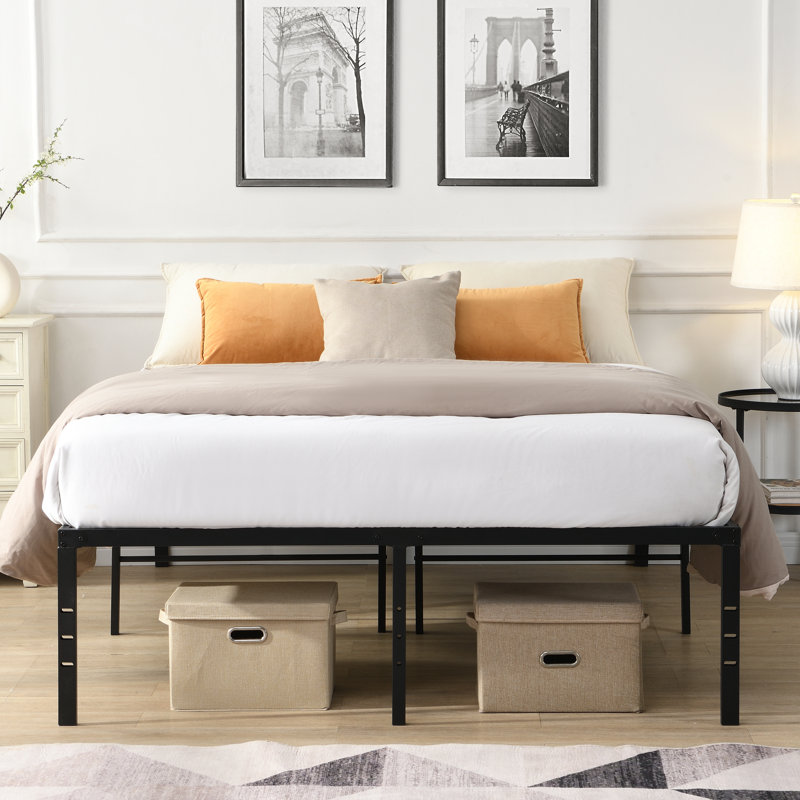 Heavy Duty Full Size Black Bed Frame Made Of Metal, Simple Assembly, Silent Use, 1000 - Pound Capacity, Reinforced Support For Mattress, Under Space Organization, Applicable Rooms, Leg Connection