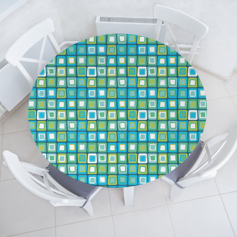 Gracie Oaks Abstract Fitted Round Tablecloth Diameter Multicolor