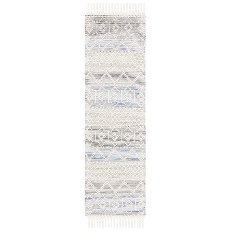 Tapis ivoire / bleu clair Aldeline 875, Tapis de couloir 2 pi 3 po x 8 pi