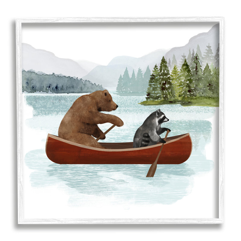 «Raccoon and Bear Canoeing On Wood» par Victoria Barnes, impression, H 17 po x l 17 po x P 1,5 po