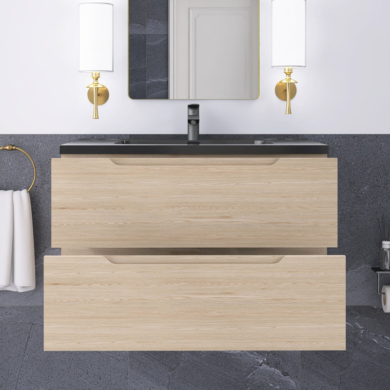 32'' Single Sink Wall-Mounted Bathroom Vanity With Black Quartz Sand Basin