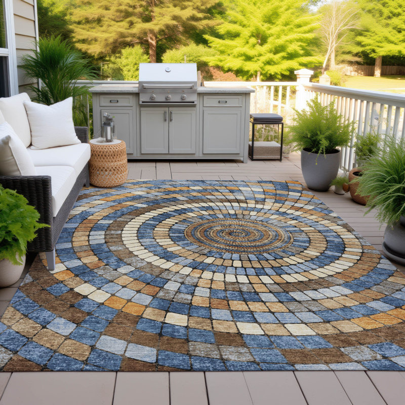 Machine Washable Indoor/Outdoor Husby ACN2216 Geometric Rug, Rectangle 5' x 7'6"