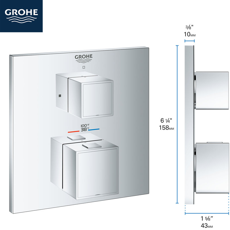Garniture thermostatique à 2 poignées Grohtherm Cube®, Chrome StarLight