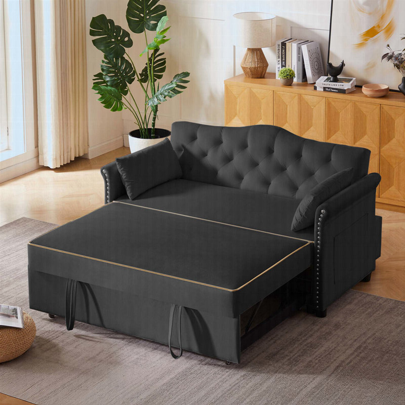Velvet Sleeper Sofa Bed, Black