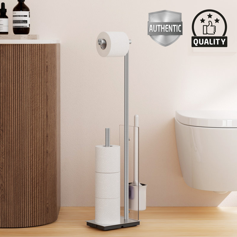 Porte-papier hygiénique sur pied avec brosse de toilette