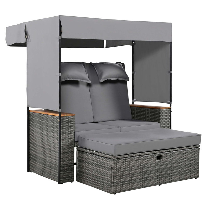Outdoor Rattan Daybed With Multiple Functions And Comforts, Gray, Brown