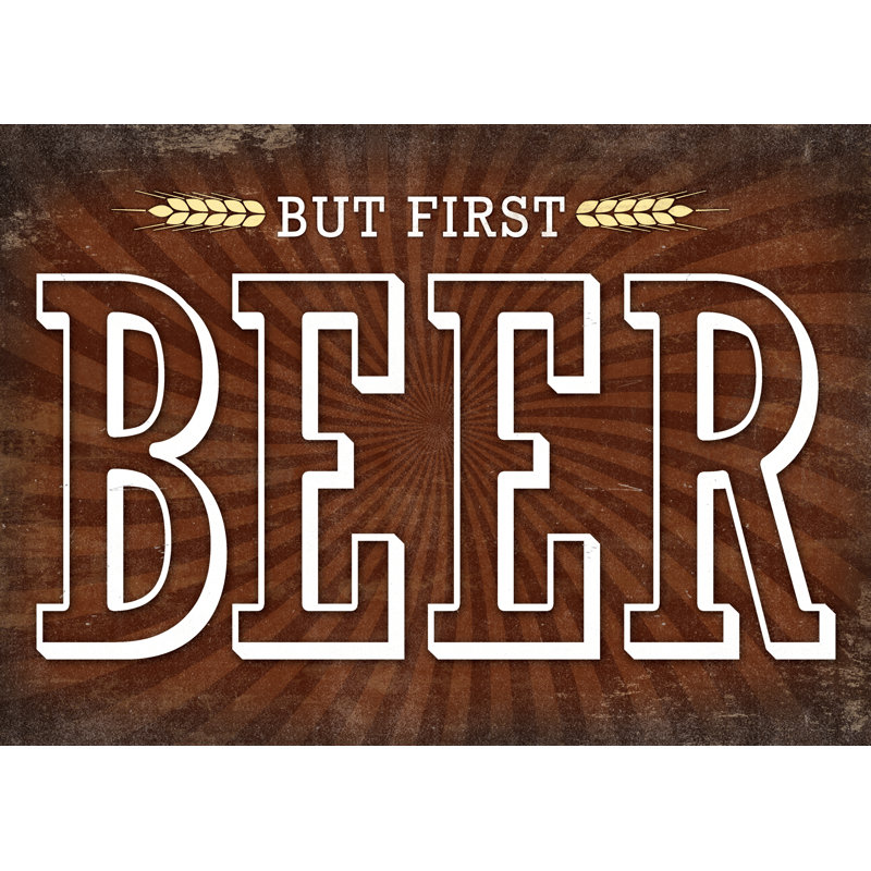 But First Beer - Textual Art Print, 20 cm H x 30 cm W, Black Floater Framed
