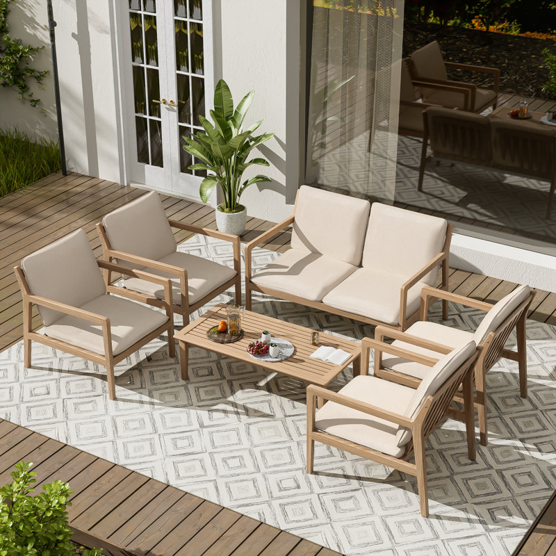 Ensemble de conversation d'extérieur en bois d'acacia 6 pièces avec coussins Trent