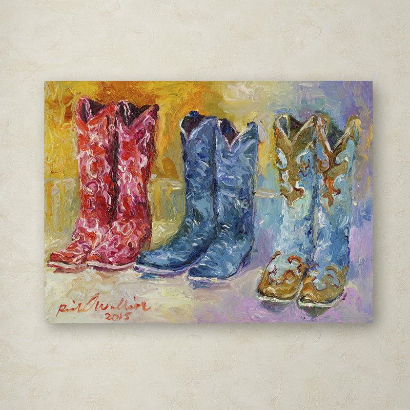 « cowboy bottes », impression sur toile, H 35 po x l 47 po x P 2 po, Toile tendue, Pas de tapis