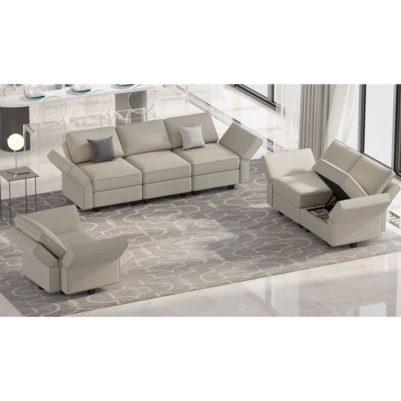 Ensemble de canapé modulaire en velours Ridoy, Velours gris velours